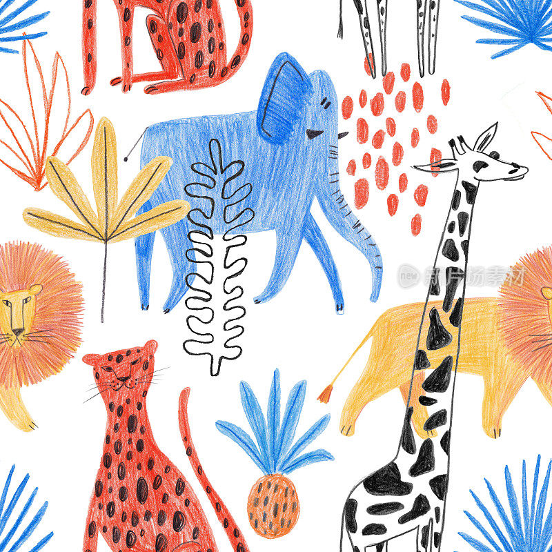 Seamless Pattern With Funny African Animals.